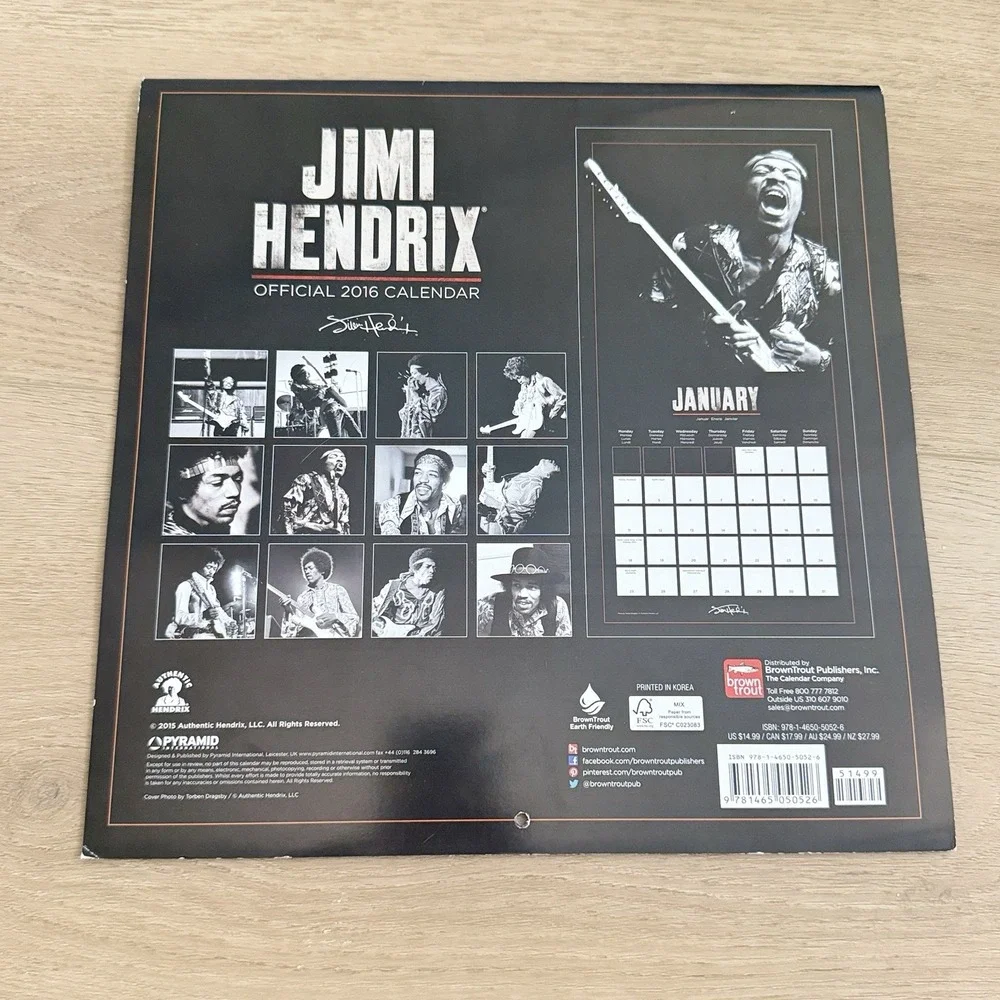 2016 Jimi Hendrix Wall Calendar by Authentic Hendrix LLC 11 x 17
